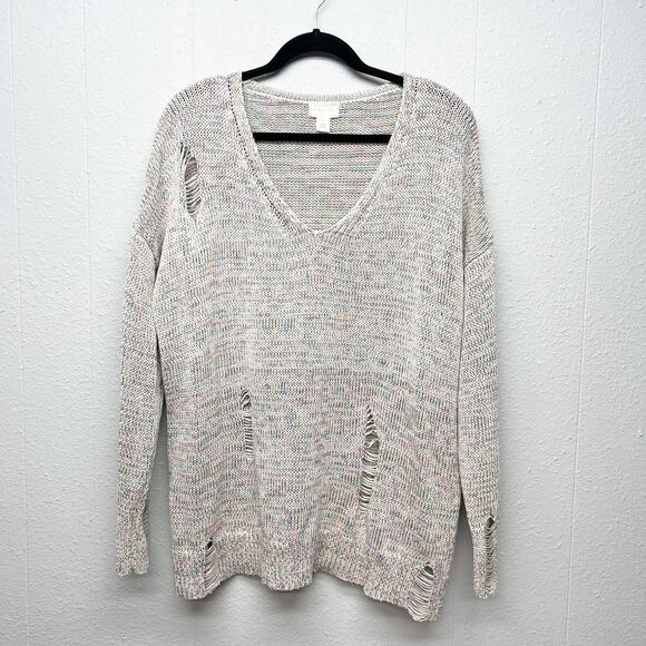 Caslon Distressed Knit Sweater Womens XL Boho Relaxed Contemporary Minimalist - Picture 1 of 12